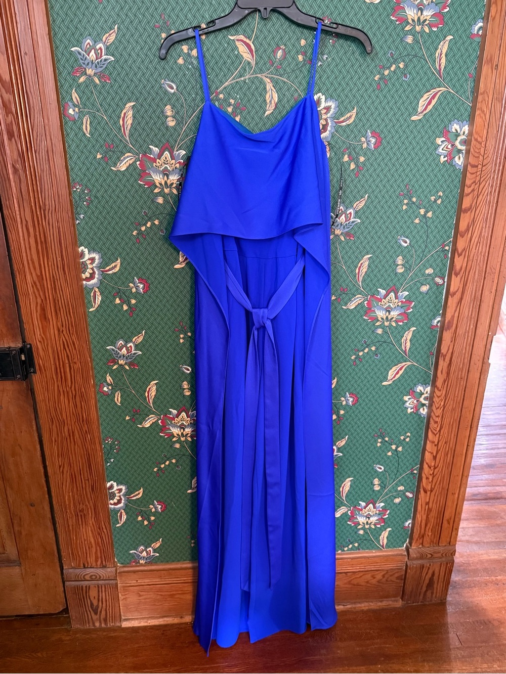 Blue Jumpsuit Dress with Waist Tie & Built in Cape - Women